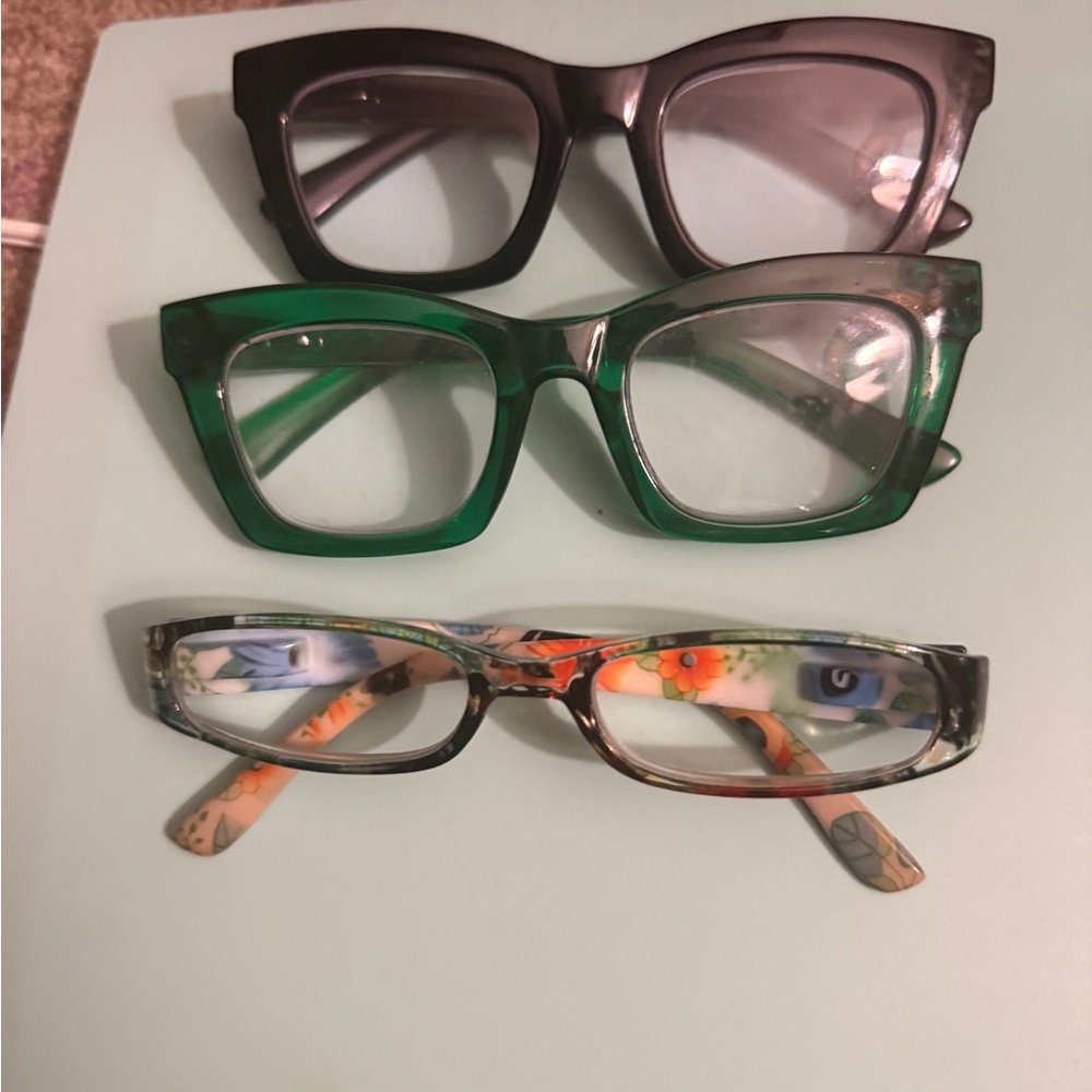 Stylish Reader Eyeglasses Trio in Black, Green, and Floral